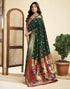Vasthrlay Jacquard Paithani Dark Green Saree With Red Unstitched Blouse Piece