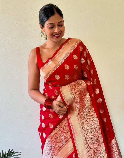 Vasthrlay Kanjivaram Banarasi Wedding Orange Saree