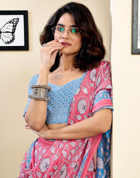 Vasthrlay Womens Printed Unstitched White Saree