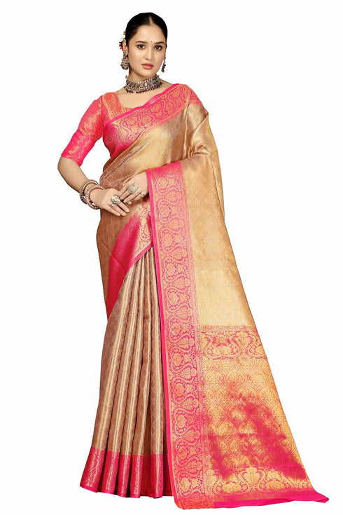 Vsathrlay Gold Kanjivaram Banarasi Festival Ethnic Wear