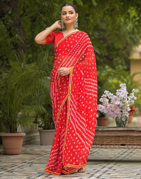 Vasthrlay Georgette Bandhani Unstitched Green Saree