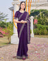 Vasthrlay Georgette Scalloped Violet Saree With Unstitched Blouse Piece
