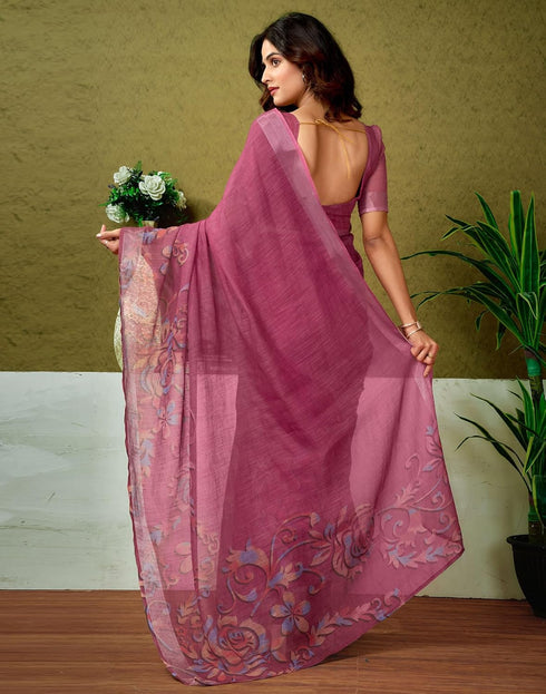 Vasthrlay Womens Cotton Printed Pink Saree