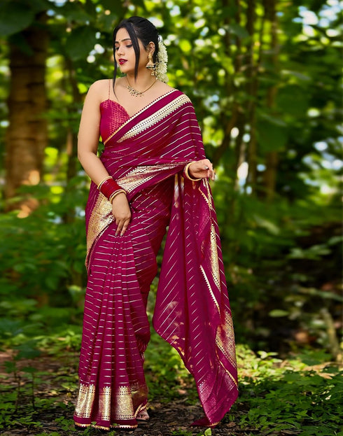 Vasthrlay Georgette Leheriya Purple Saree With Unstitched Blouse Piece