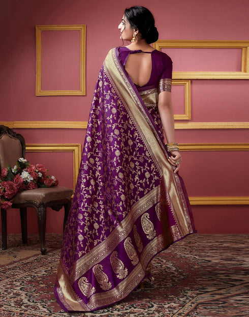 Vasthrlay Banarasi Jacquard Unstitched Yellow Saree