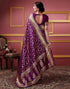 Vasthrlay Banarasi Jacquard Dark Purple Saree With Unstitched Blouse Piece