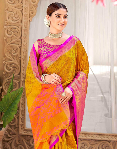 Vasthrlay Banarasi Jacquard Unstitched Mustard Saree