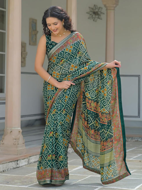 Vasthrlay Georgette Bandhani Unstitched Pink Saree