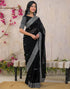 Vasthrlay Embroidery Scalloped Black Saree With Unstitched Blouse Piece