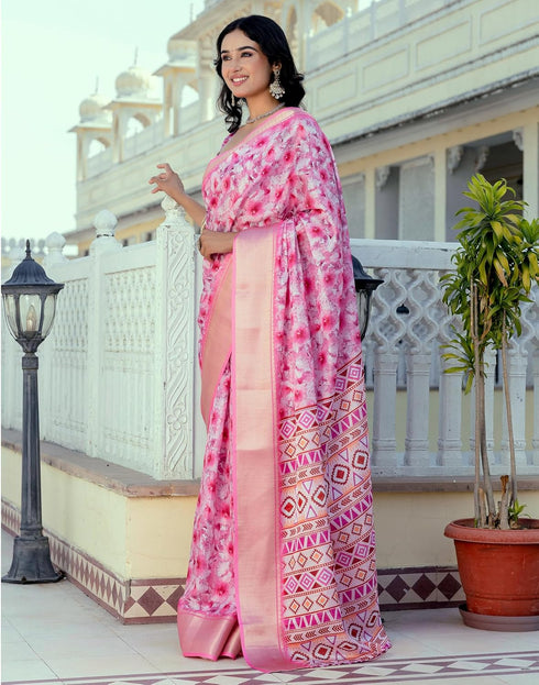 Vasthrlay Womens Printed Unstitched Beige Saree