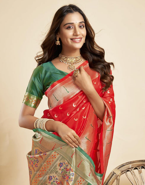 Vasthrlay Paithani Jacquard Unstitched Pink Saree