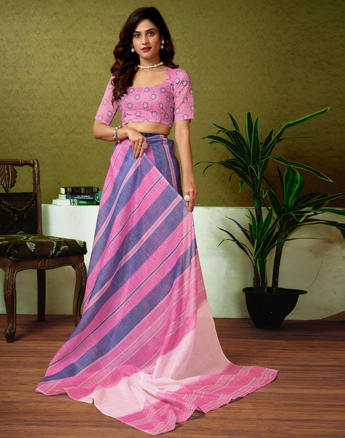 Vasthrlay Chanderi Printed Unstitched Blue Saree