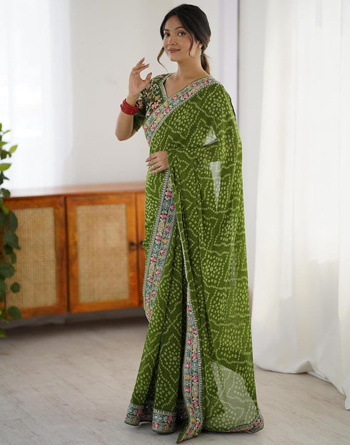 Vasthrlay Georgette Bandhani Unstitched Purple Saree