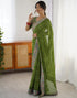 Vasthrlay Georgette Bandhani Green Saree With Multicolour Unstitched Blouse Piece