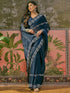 Vasthrlay Shimmer Scalloped Navy Blue Saree With Unstitched Blouse Piece