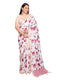 Vasthrlay White Linen Floral | Striped | Check Design Printed Saree With Solid Unstitched Linen Blouse Piece