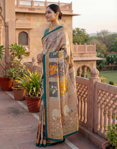 Vasthrlay Banglori Printed Unstitched Peach Saree