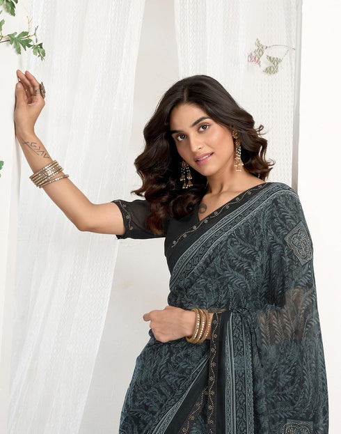 Vasthrlay Georgette Printed Unstitched Maroon Saree