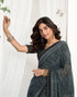 Vasthrlay Georgette Printed Black Saree With Unstitched Blouse Piece