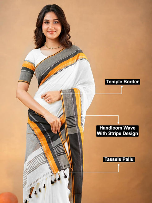 Vasthrlay Handloom Unstitched White Ethnic Wear