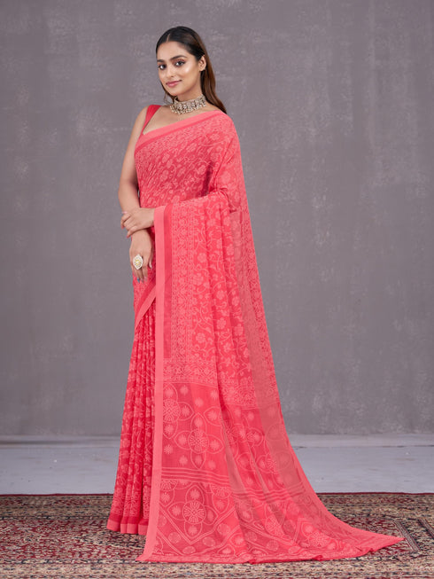 Vasthrlay Orange Chiffon Floral Saree