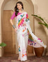 Vasthrlay Womens Printed Unstitched White Saree