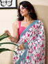 Vasthrlay Womens Printed Unstitched White Saree