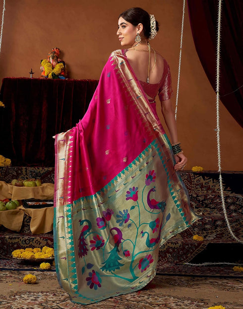 Vasthrlay Womens Paithani Black Saree With Unstitched Blouse Piece