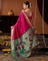 Vasthrlay Womens Paithani Pink And Golden Saree With Unstitched Blouse Piece