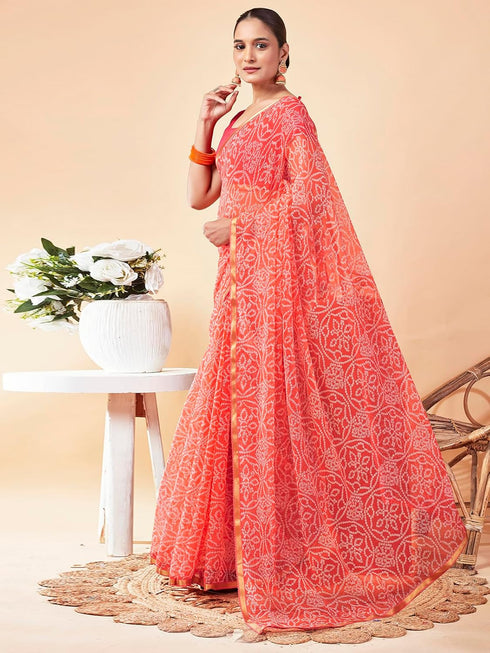 Vasthrlay Chiffon Bandhani Unstitched Peach Saree