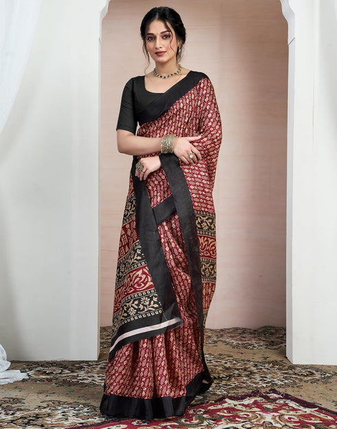 Vasthrlay Bandhani Printed Unstitched Black Saree