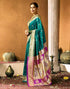 Vasthrlay Paithani Banarasi Turquoise Saree With Rani Pink Unstitched Blouse Piece