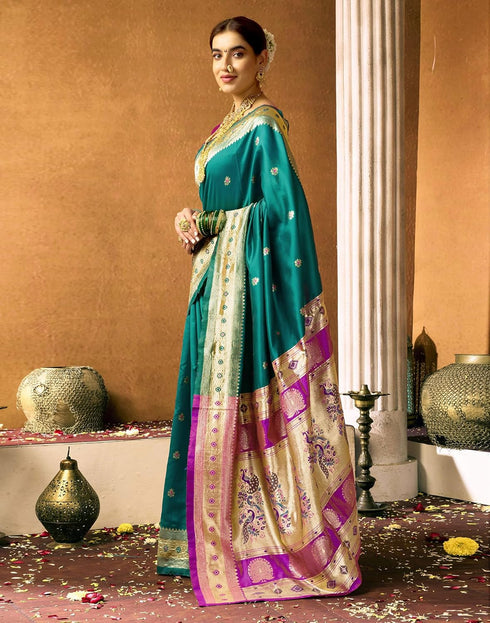 Vasthrlay Paithani Banarasi Unstitched Green Saree
