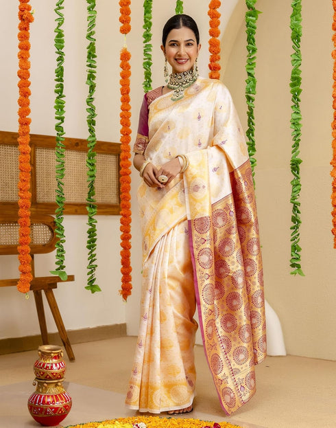 Vasthrlay Banarasi Unstitched Pink Saree