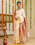 Vasthrlay Banarasi Cream Saree With Pink Unstitched Blouse Piece
