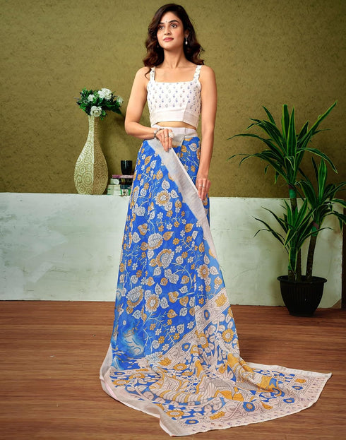Vasthrlay Womens Cotton Printed Yellow Saree