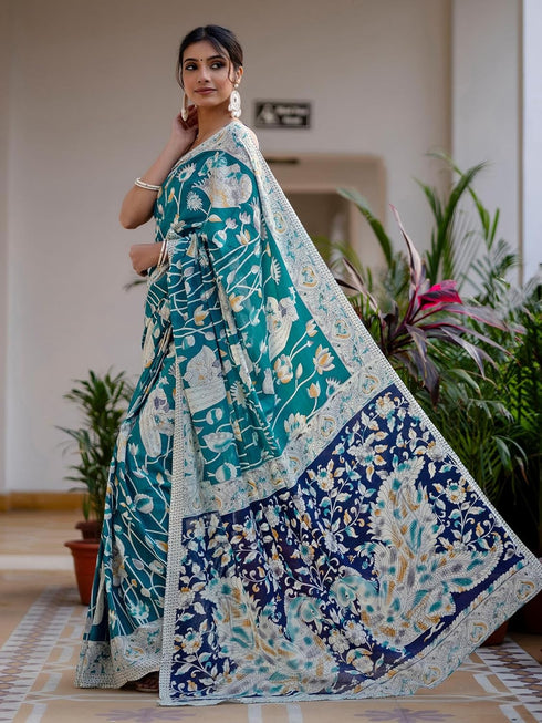 Vasthrlay Womens Printed Unstitched Beige Saree