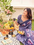 Vasthrlay Womens Printed Dusty Lavender Saree With Unstitched Blouse Piece