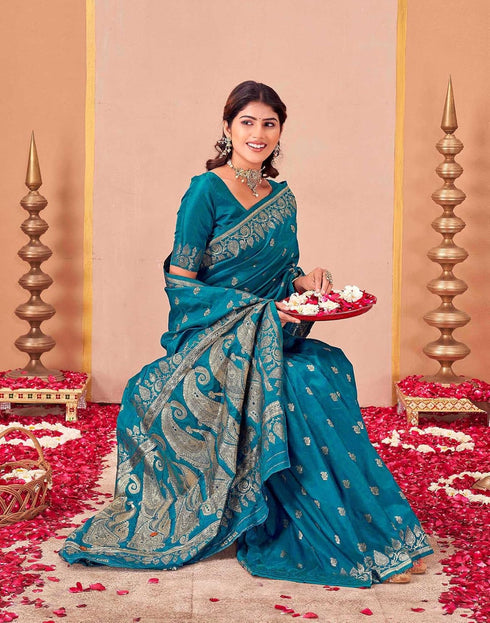 Vasthrlay Kanjivaram Jacquard Unstitched Mustard Saree