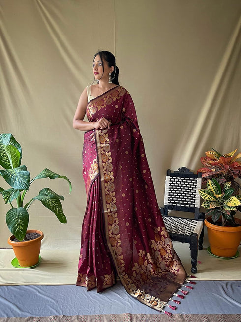 Vasthrlay Kanjivaram Banarasi Jacquard Unstitched Saree