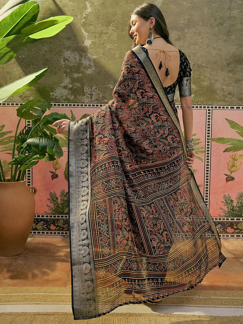Vasthrlay Georgette Jacquard Unstitched Black Saree