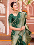 Vasthrlay Womens Weaving Dark Green Saree With Unstitched Blouse Piece