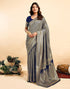 Vasthrlay Kanjivaram Banarasi Wedding Beige Saree With Navy Blue Unstitched Blouse Piece