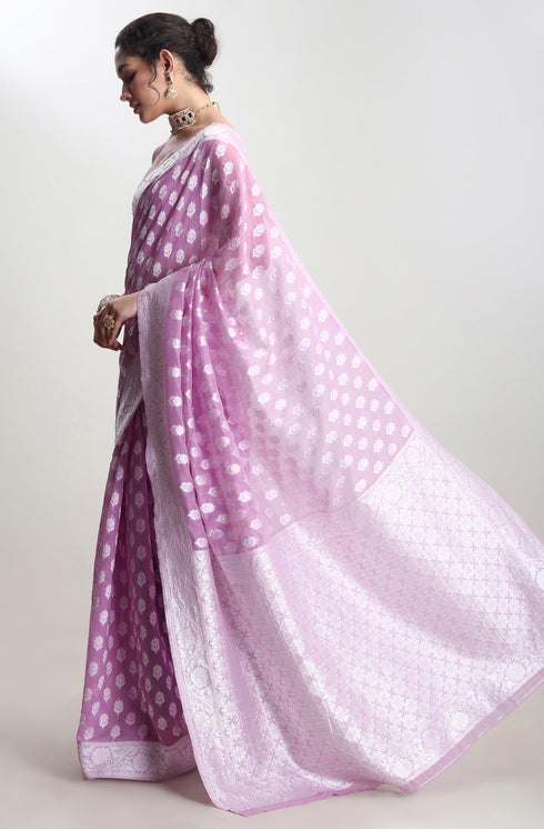Vasthrlay Lavender Jacquard Floral Saree