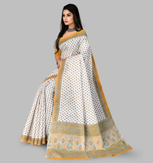 Vasthrlay Cotton Blue White Saree