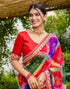 Vasthrlay Georgette Embroidery Red And Purple Saree With Unstitched Blouse Piece