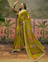 Vasthrlay Scalloped Embroidery Lime Green Saree With Unstitched Blouse Piece
