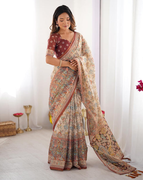 Vasthrlay Handloom Grey Beige Traditional Saree