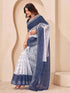 Vasthrlay Bandhani Embroidery White | Blue Saree With Unstitched Blouse Piece