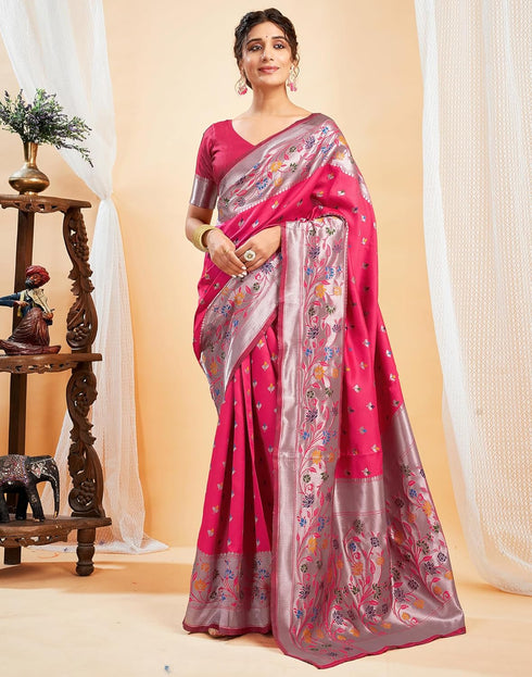Vasthrlay Womens Paithani Unstitched Pink Saree
